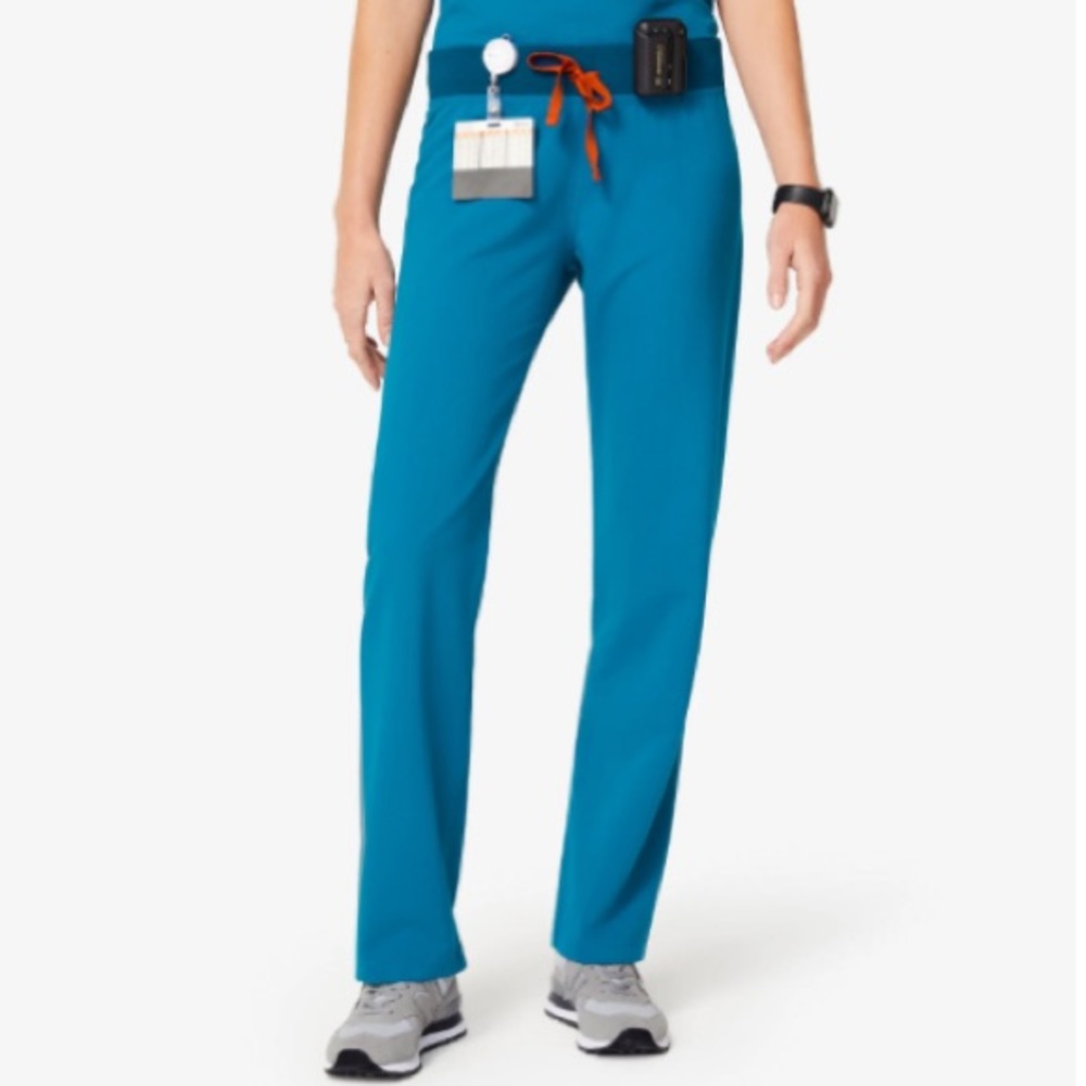 Livingston scrub pant. Orange drawstring detail. ALPS BLUE